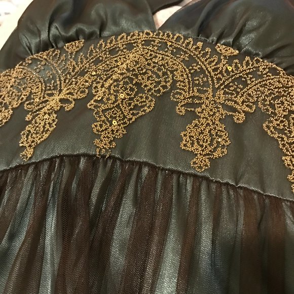 Adrianna Papell | Beaded Gold Green Tulle Dress - Picture 11 of 13